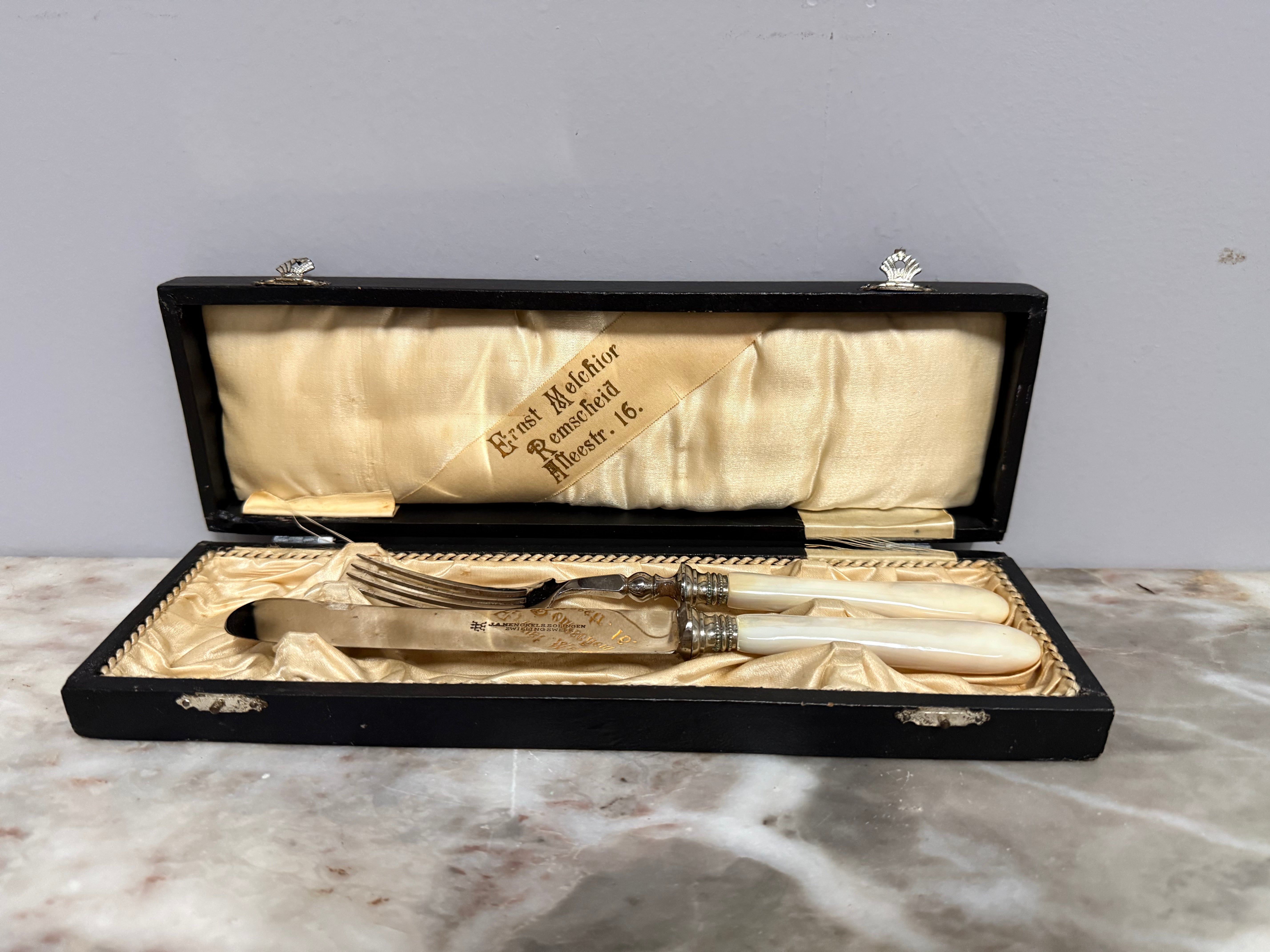 Vintage Mother of Pearl & Stainless Steel Fish Servers Orig Box