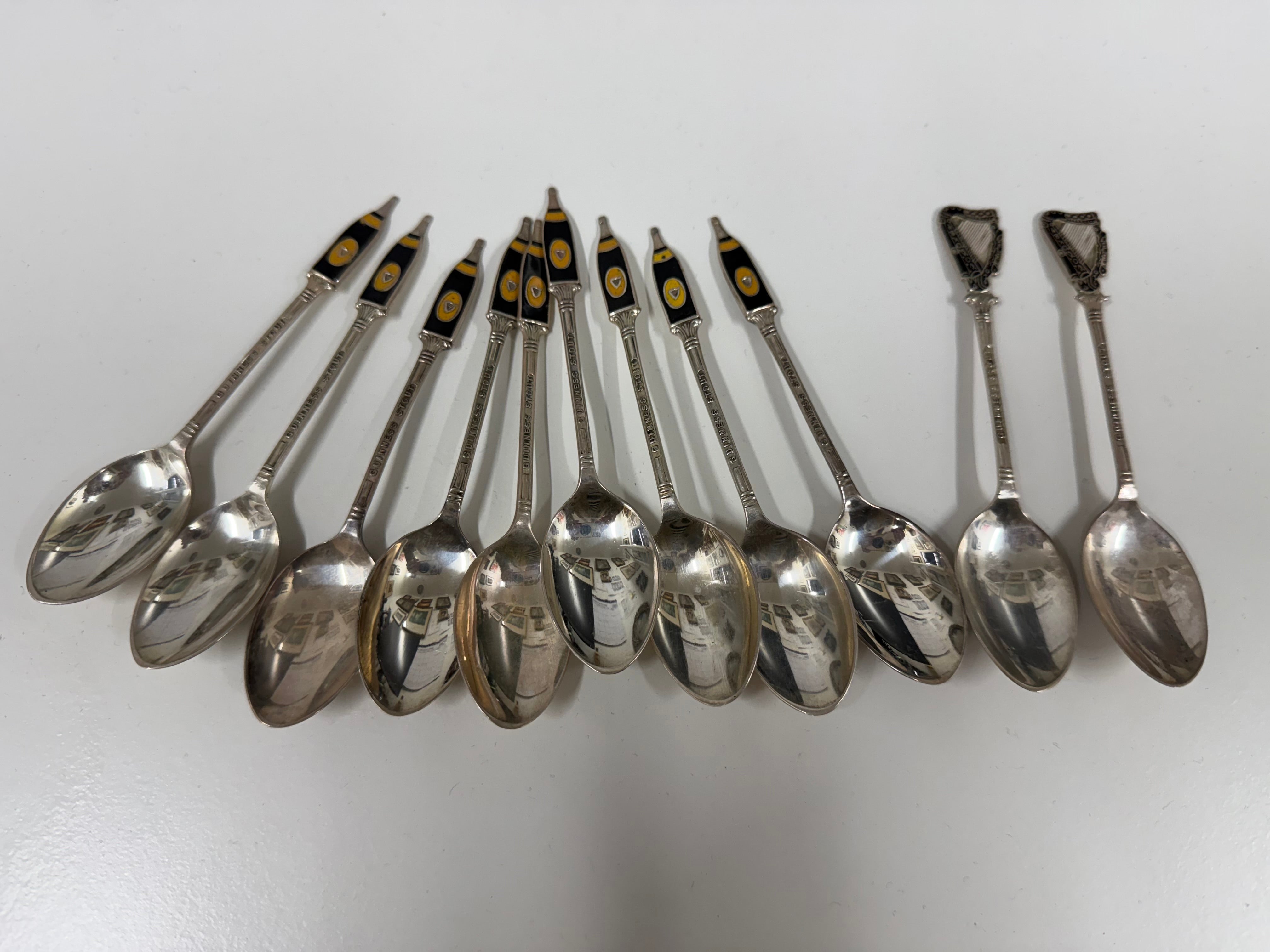 Vintage Set 8 Guinness Stout Advertising Tea Spoons & 2 Others With Harps
