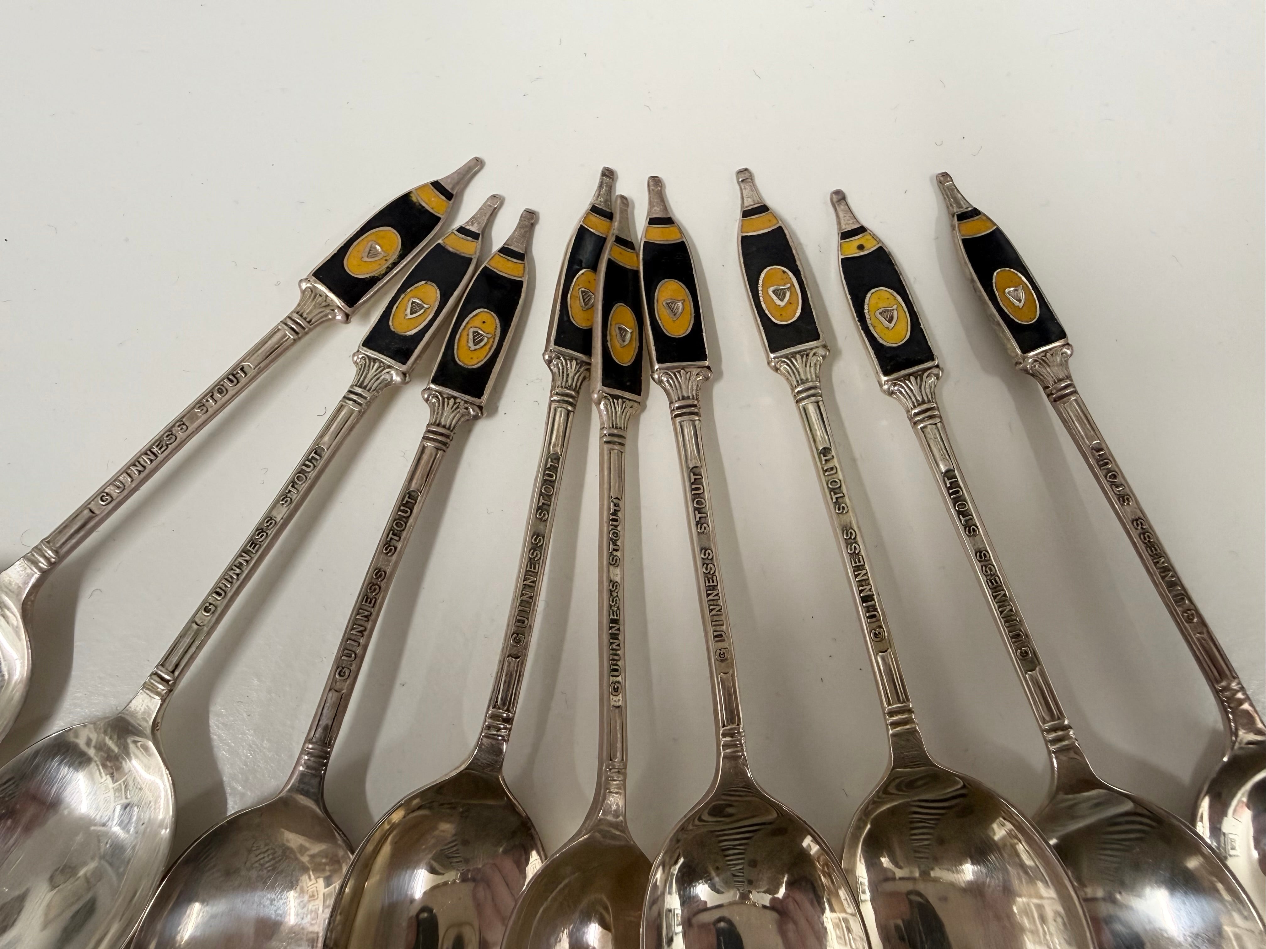 Vintage Set 8 Guinness Stout Advertising Tea Spoons & 2 Others With Harps