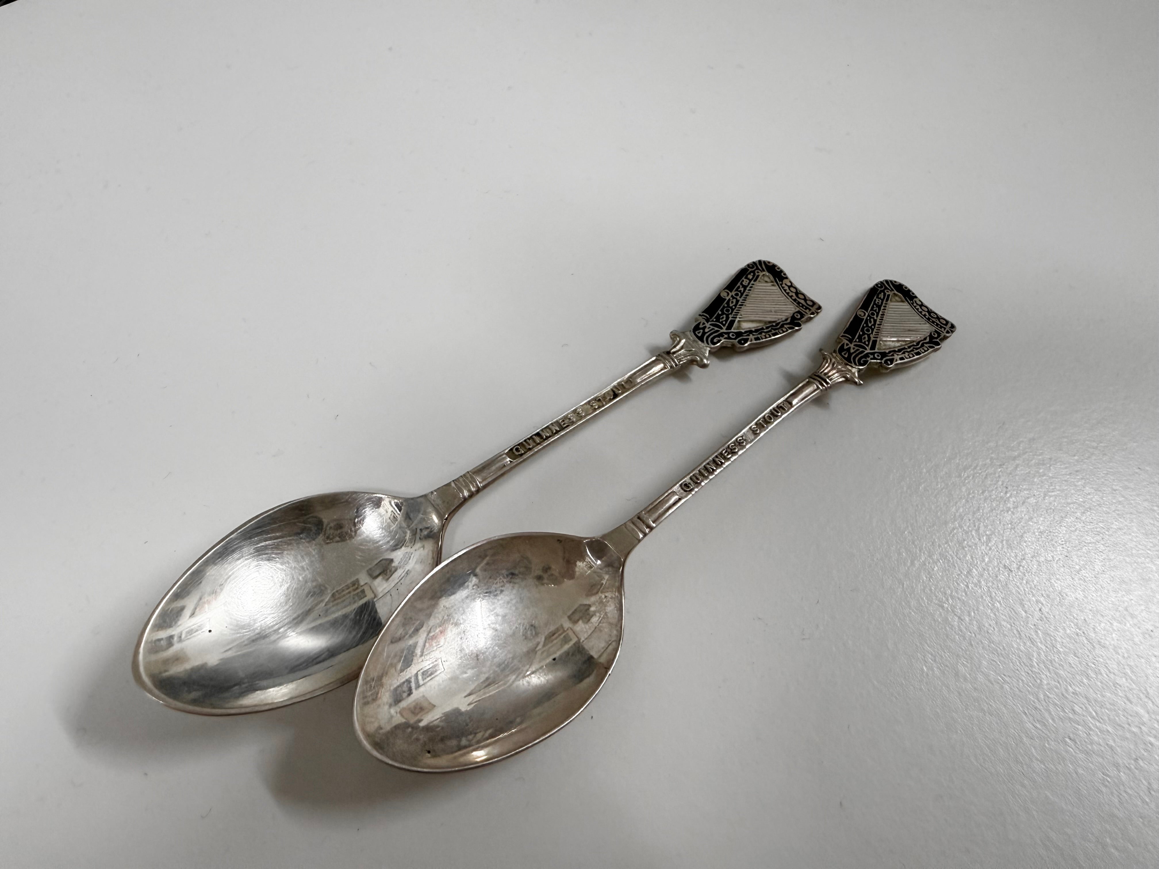 Vintage Set 8 Guinness Stout Advertising Tea Spoons & 2 Others With Harps