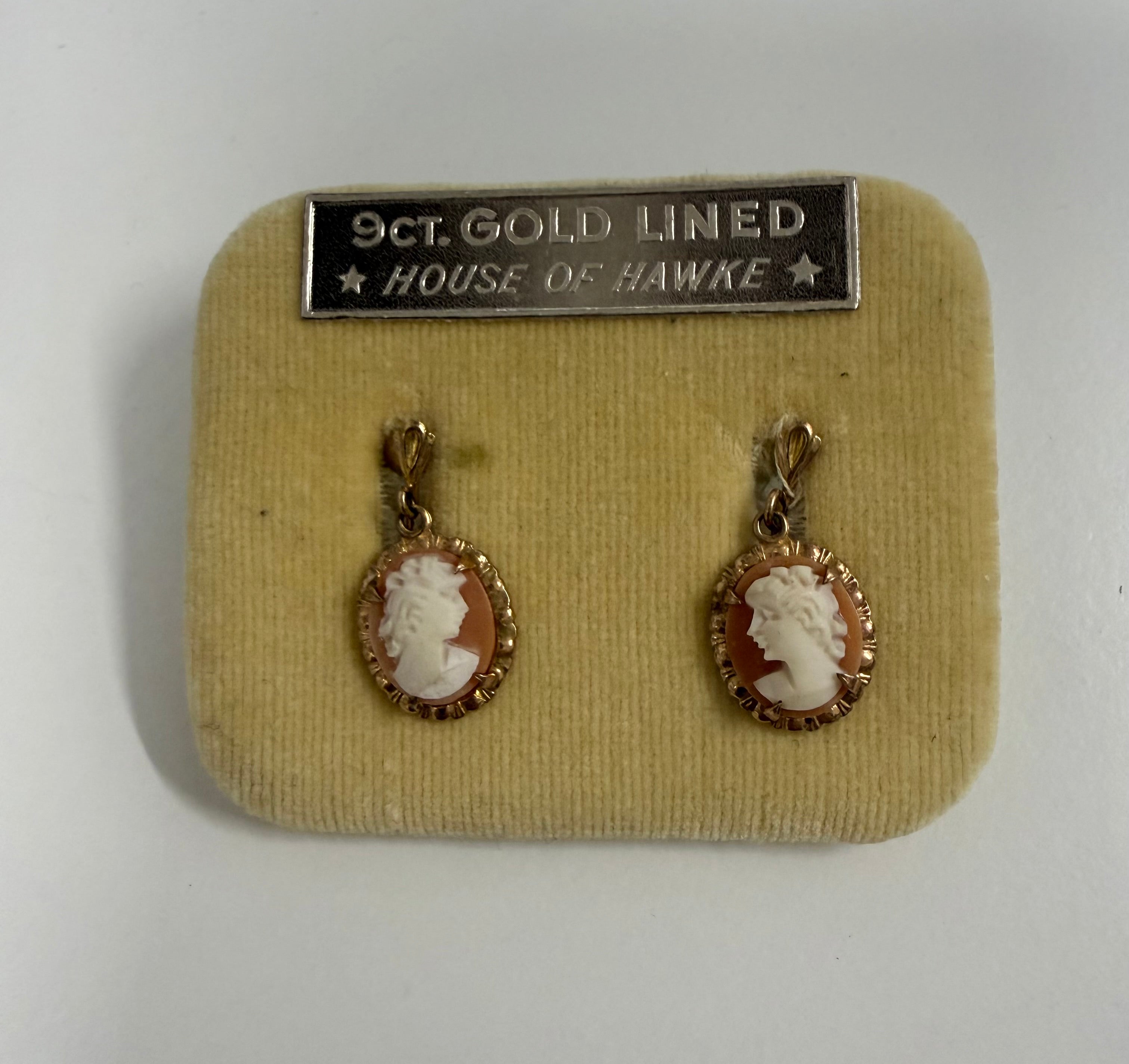 Vintage 9 Carat Gold Lined Cameo Earrings