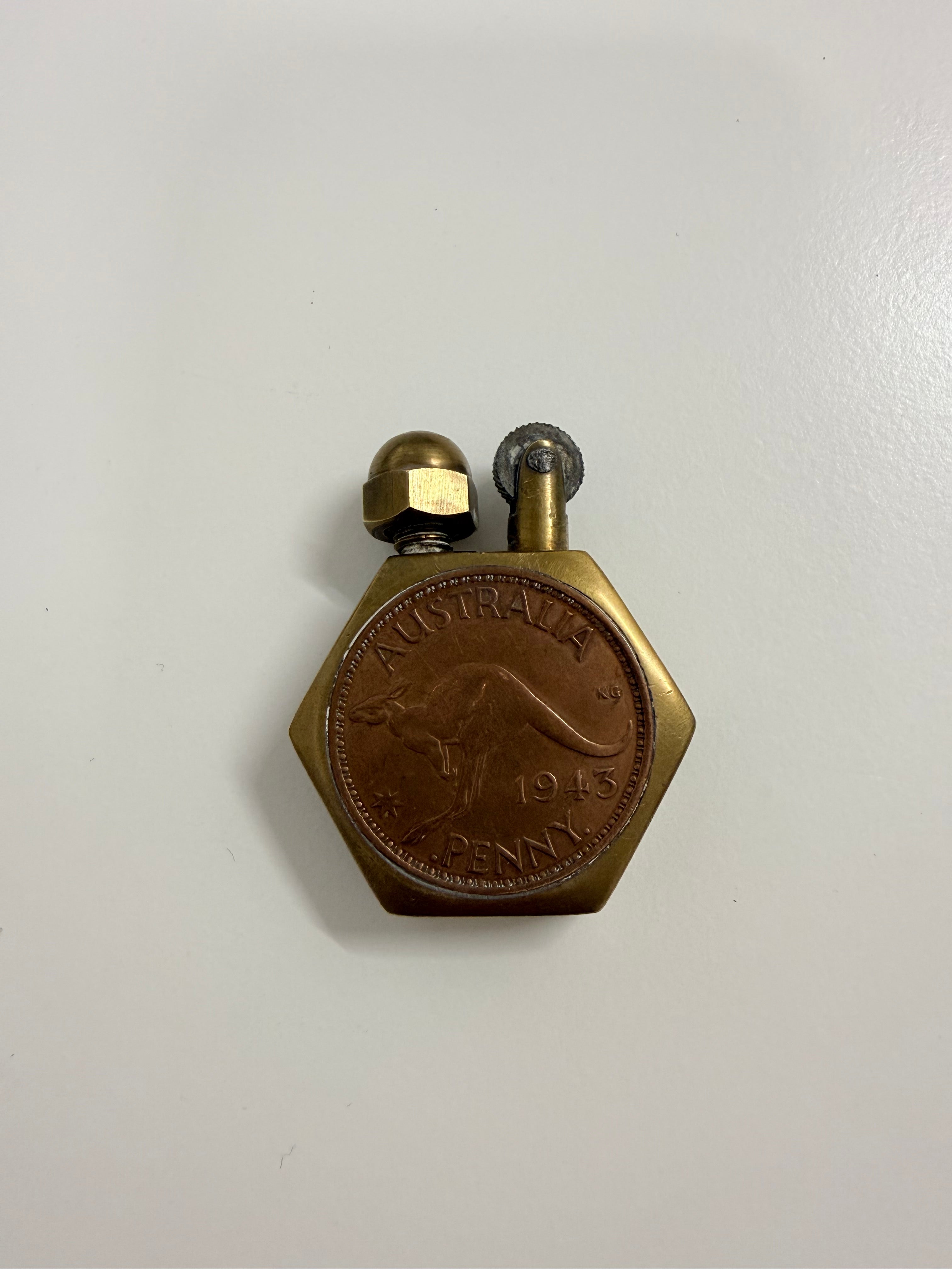 Vintage WW2 Trench Art Lighter Made With Pennies & Brass