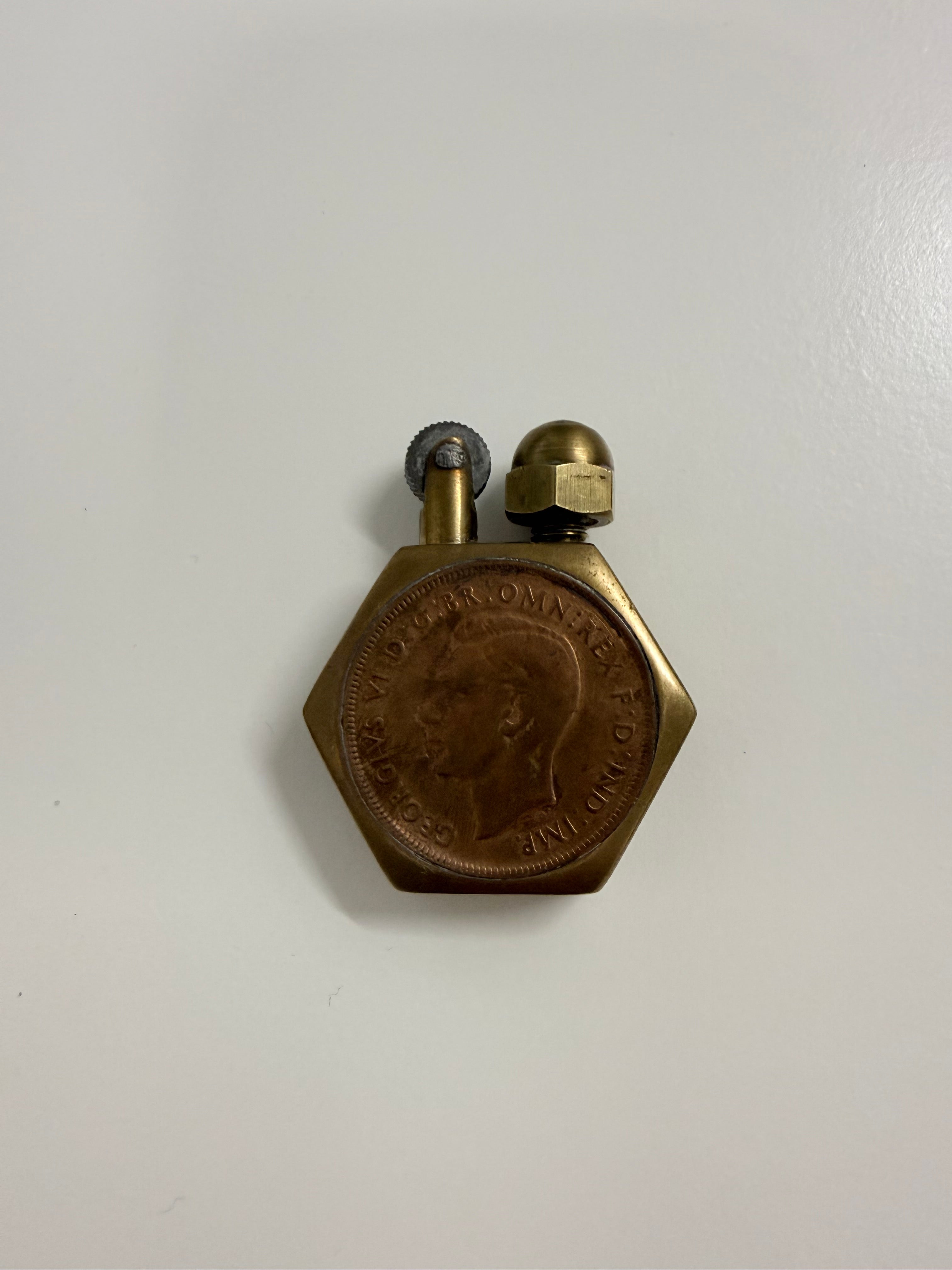 Vintage WW2 Trench Art Lighter Made With Pennies & Brass