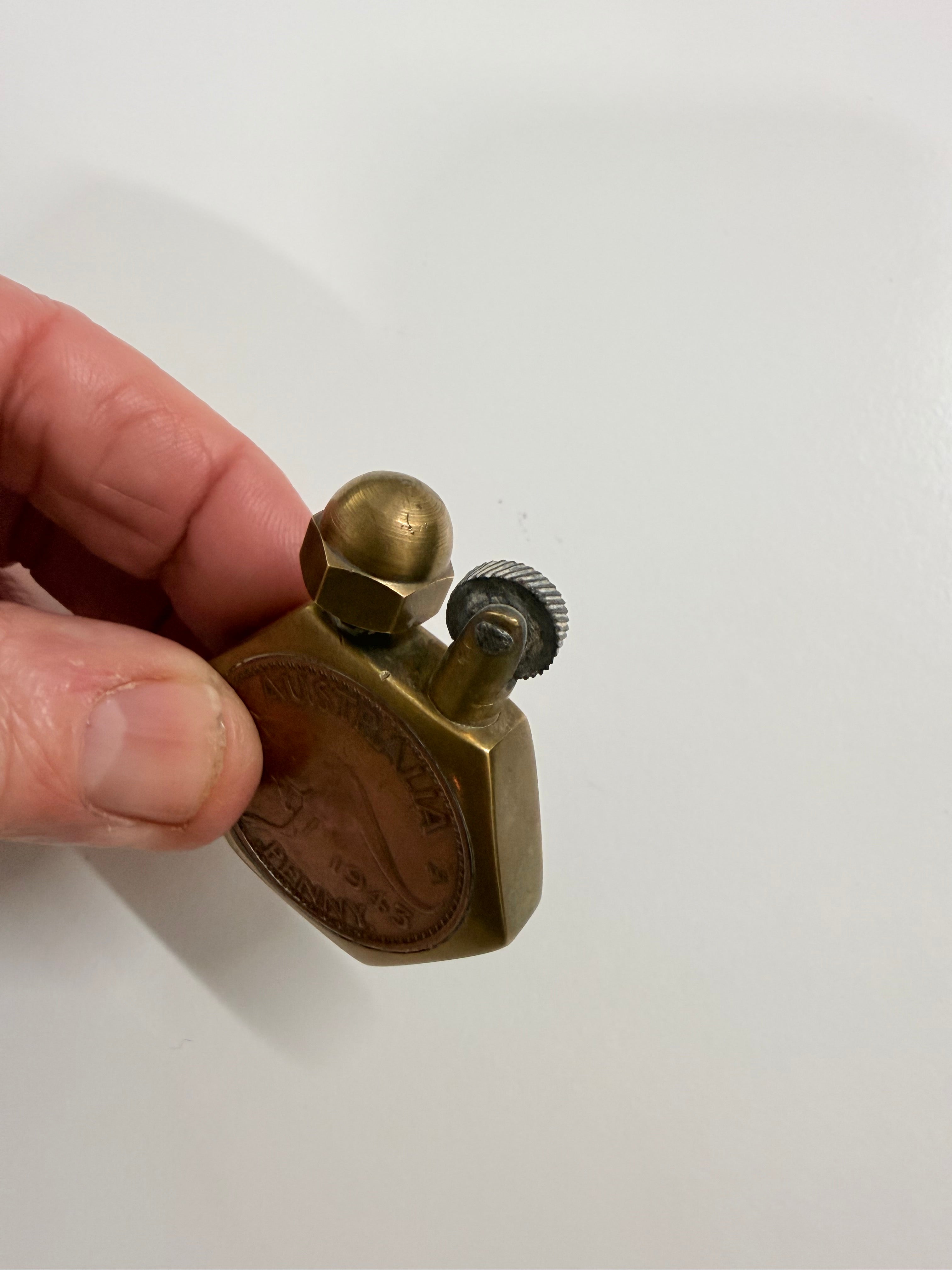 Vintage WW2 Trench Art Lighter Made With Pennies & Brass