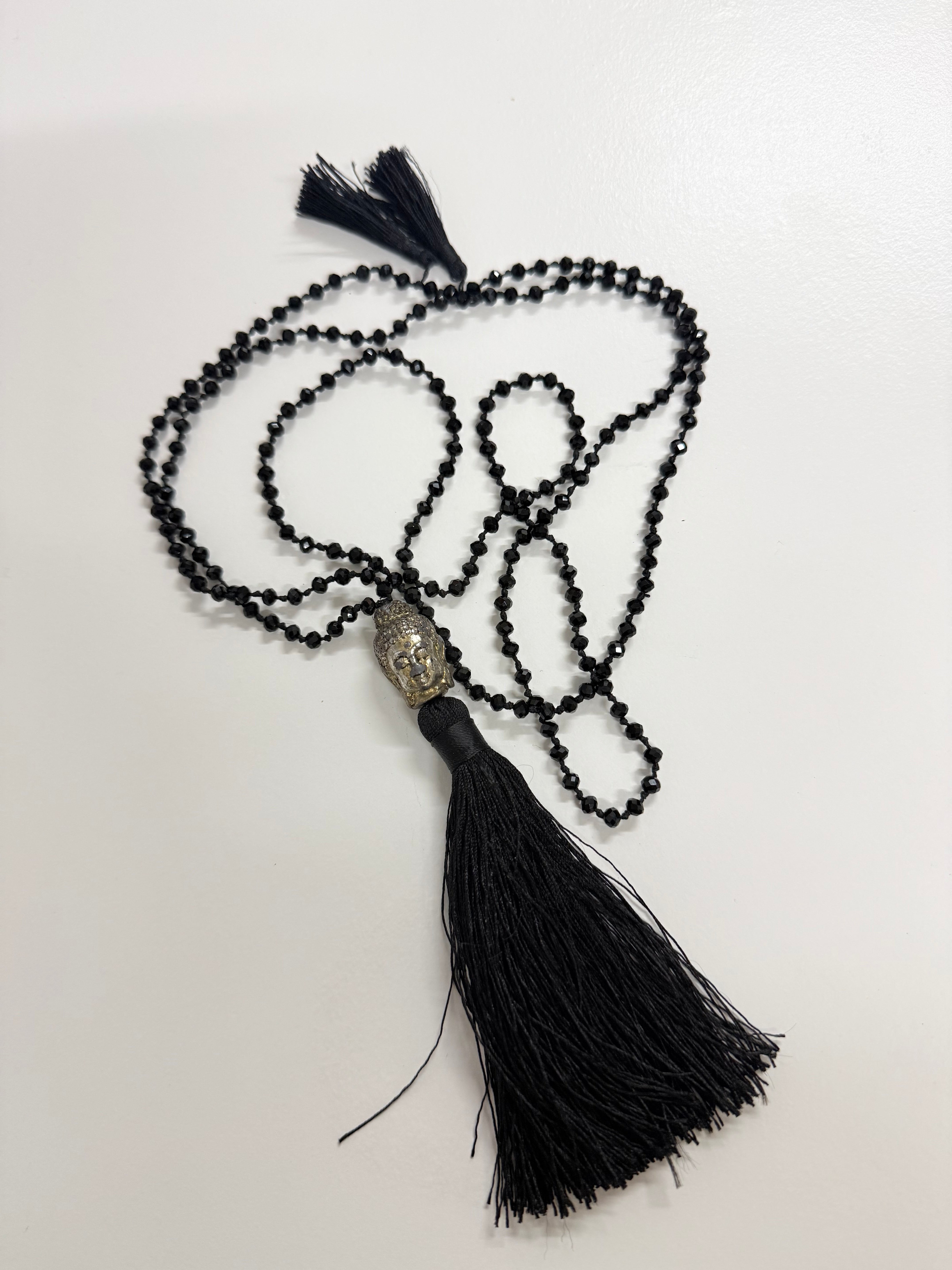 Vintage Black Bead & Tassel Bhudda Necklace