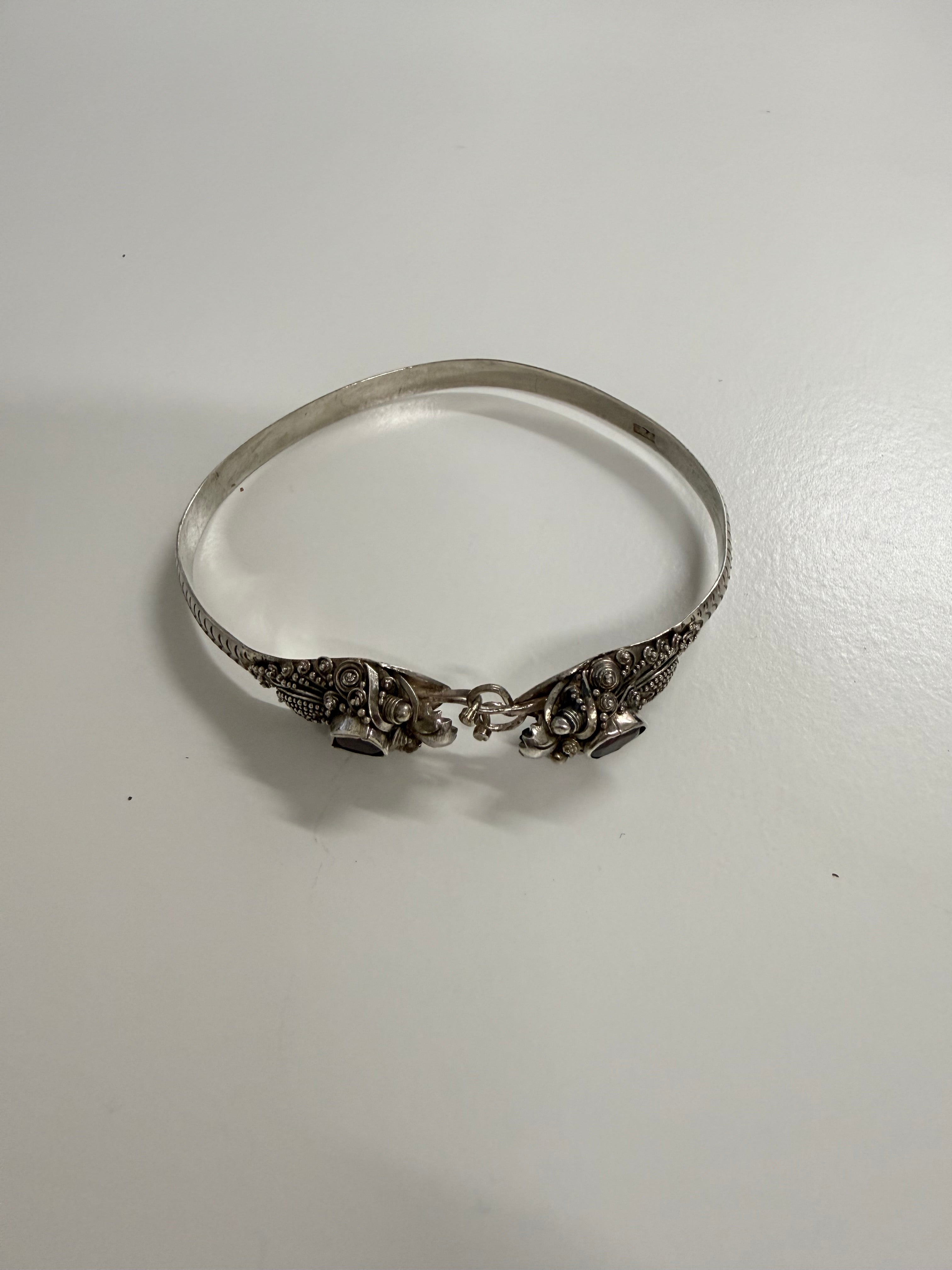 Vintage Sterling Silver & Garnet Bracelet Featuring Dragon Heads