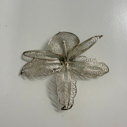 Vintage Silver Toned Metal Filigree Orchid Brooch