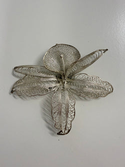 Vintage Silver Toned Metal Filigree Orchid Brooch | Antique & Vintage | Moonee Ponds Antiques | Australia Wide Delivery