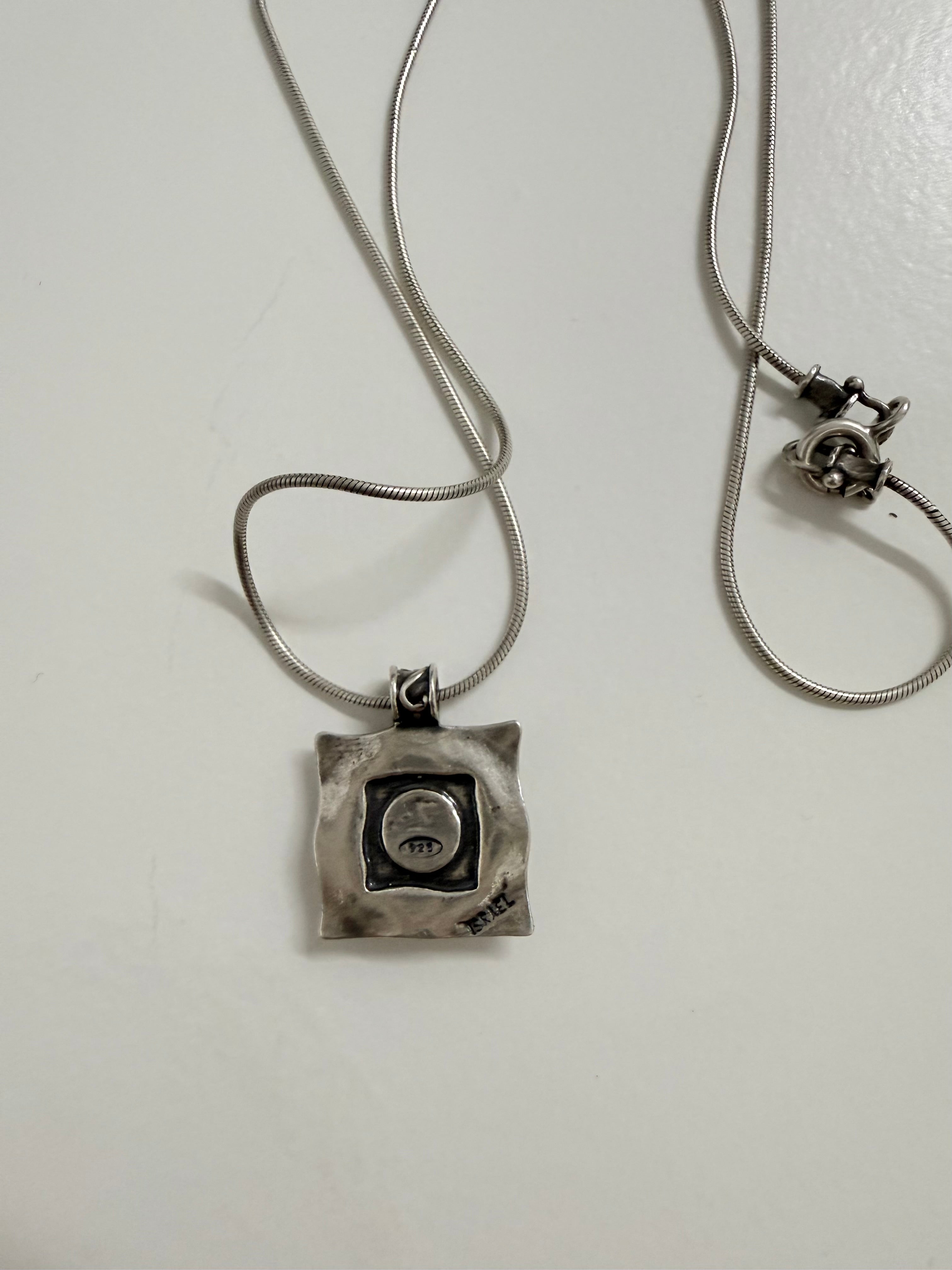 Vintage Silver & Opal Hand Made (Israel) Pendant & Silver Chain