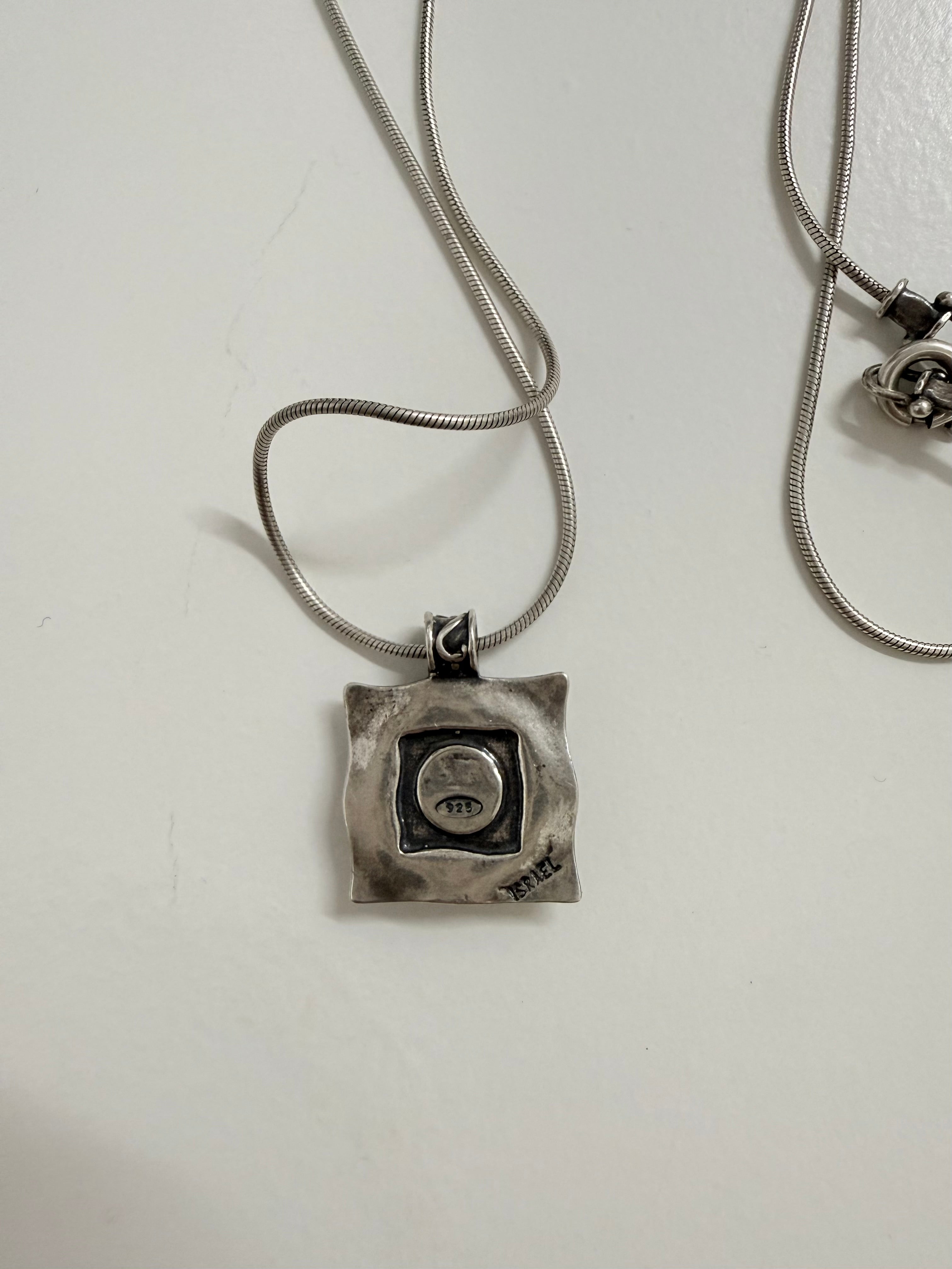 Vintage Silver & Opal Hand Made (Israel) Pendant & Silver Chain