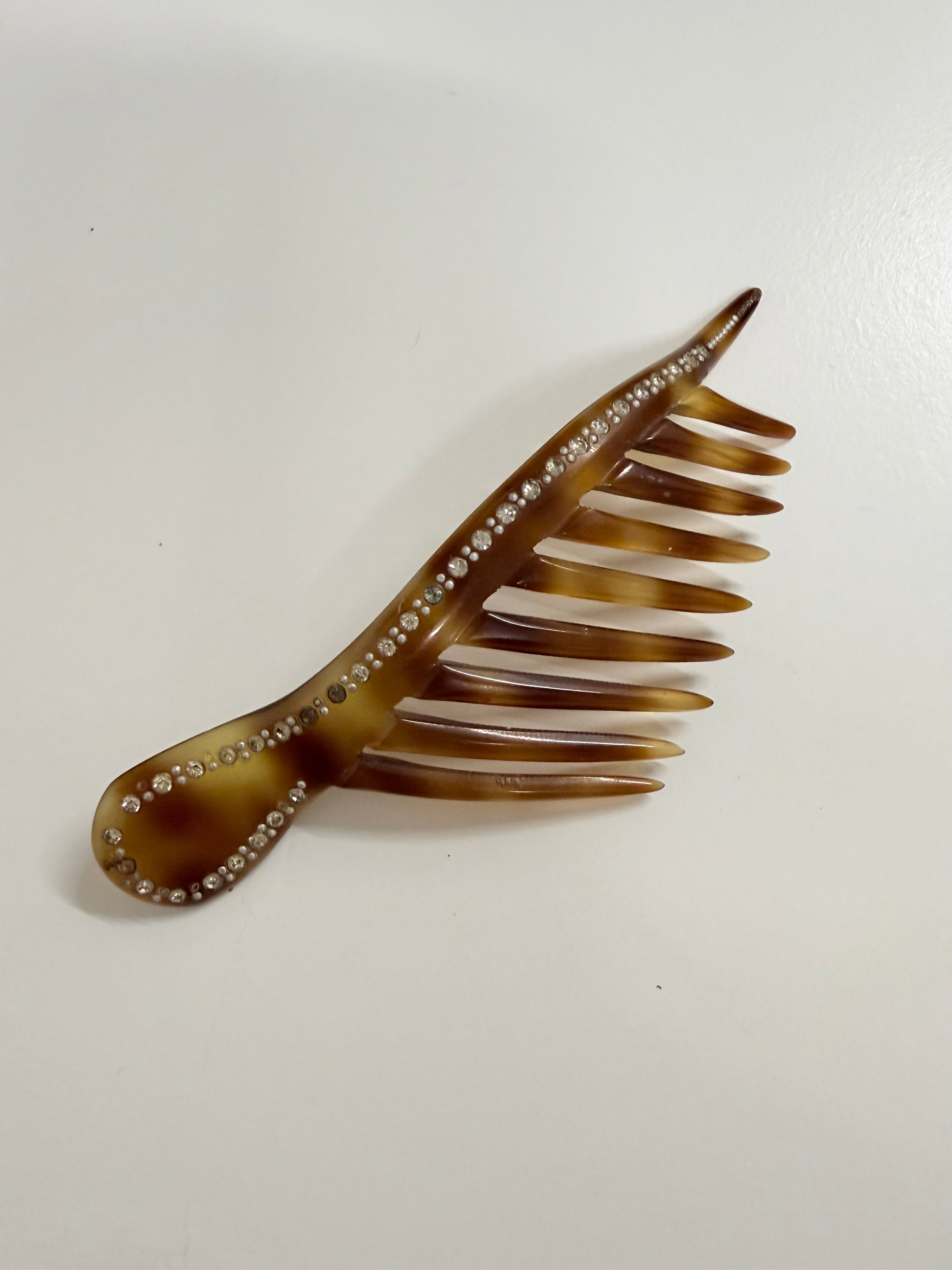 Vintage Faux Tortoiseshell & Rhinestone Hair Decoration