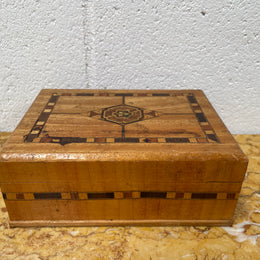 Vintage Inlaid Jewellery Trinket Box With Interior Mirror