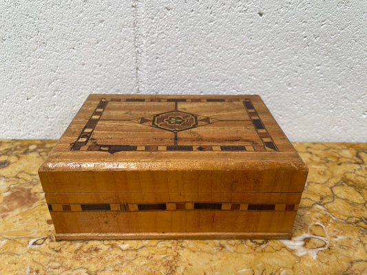 Vintage Inlaid Jewellery Trinket Box With Interior Mirror