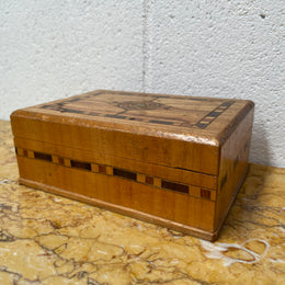 Vintage Inlaid Jewellery Trinket Box With Interior Mirror