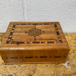 Vintage Inlaid Jewellery Trinket Box With Interior Mirror