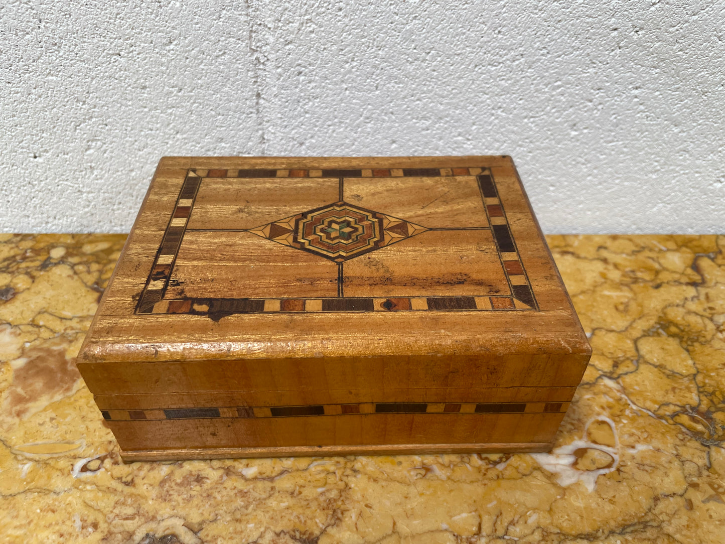 Vintage Inlaid Jewellery Trinket Box With Interior Mirror