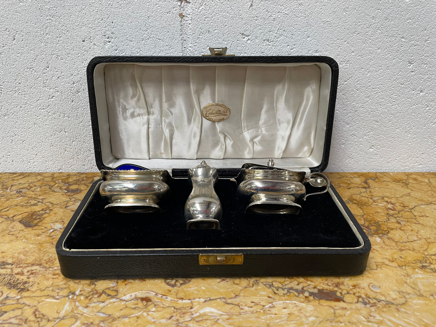 Antique Boxed Sterling Silver Cruet Set