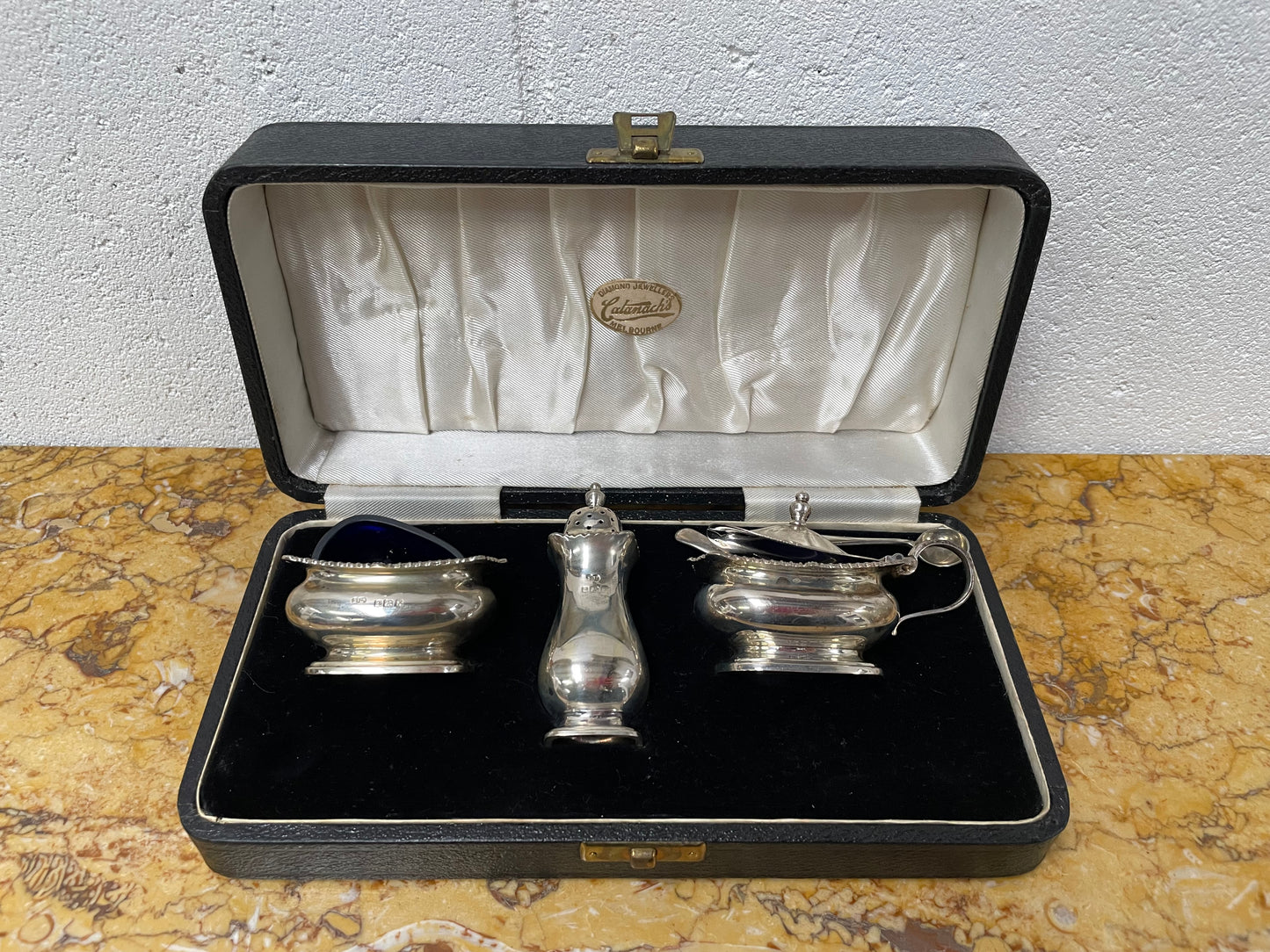 Antique Boxed Sterling Silver Cruet Set