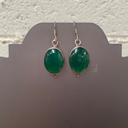 Sterling Silver & Peking Glass Faux Jade Drop Earrings