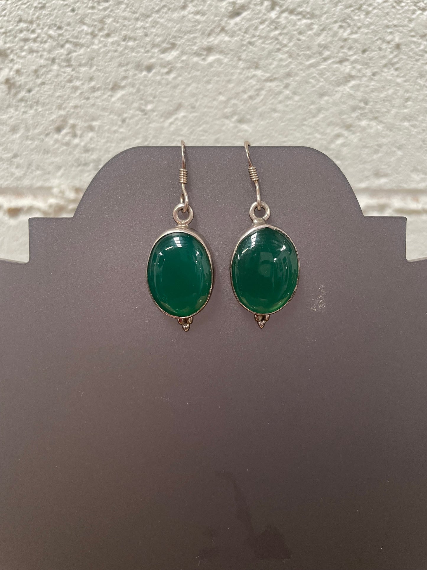 Sterling Silver & Peking Glass Faux Jade Drop Earrings