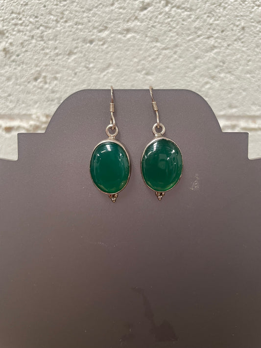 Sterling Silver & Peking Glass Faux Jade Drop Earrings