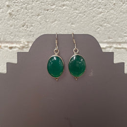 Sterling Silver & Peking Glass Faux Jade Drop Earrings