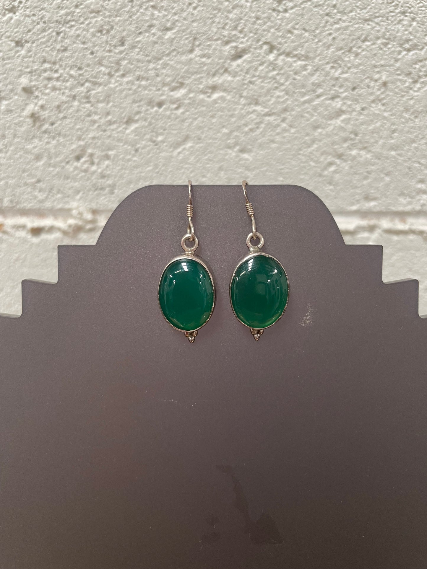 Sterling Silver & Peking Glass Faux Jade Drop Earrings