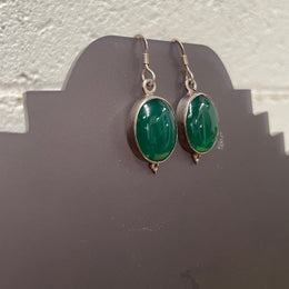 Sterling Silver & Peking Glass Faux Jade Drop Earrings