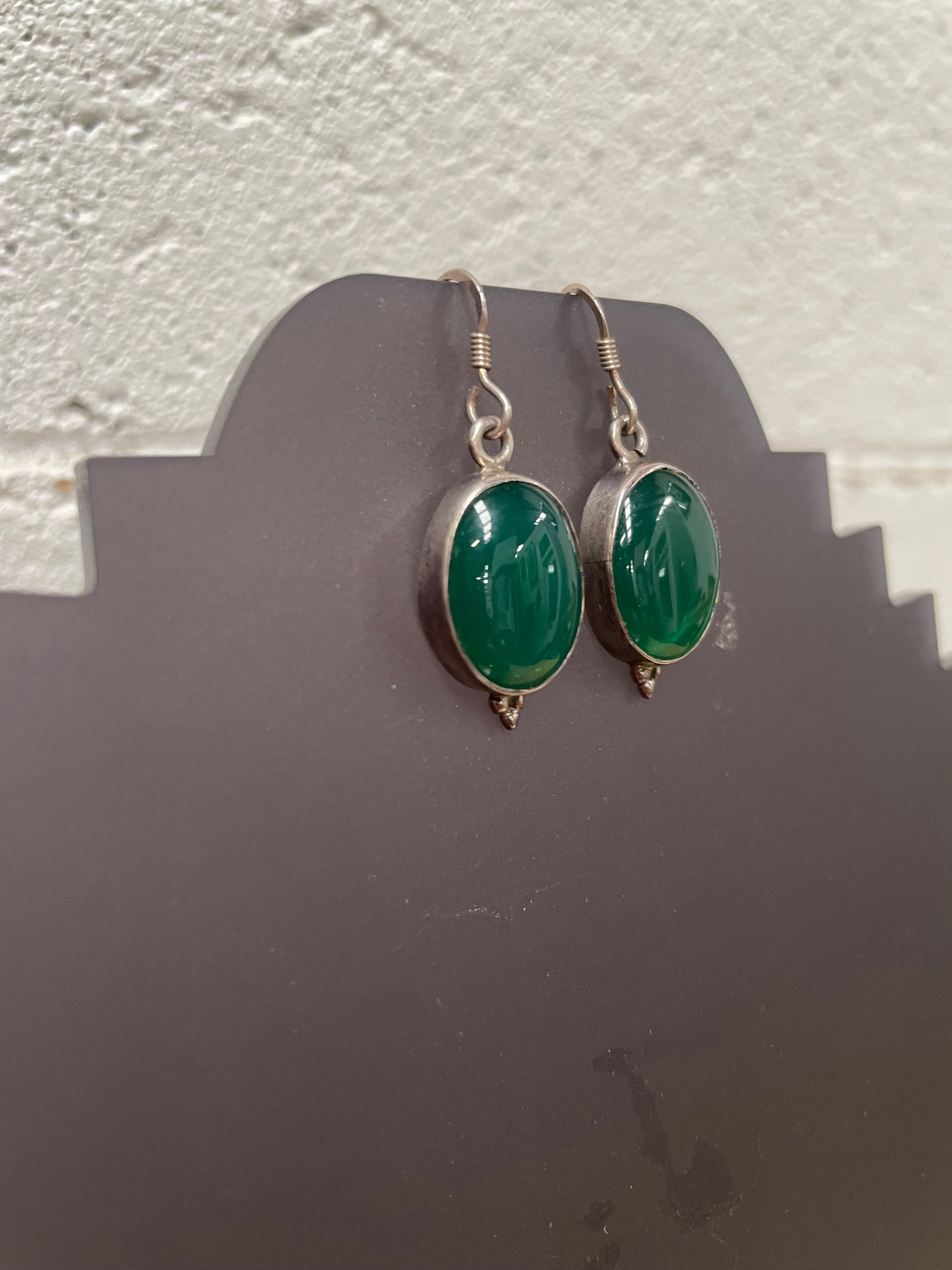 Sterling Silver & Peking Glass Faux Jade Drop Earrings | Antique & Vintage | Moonee Ponds Antiques | Australia Wide Delivery
