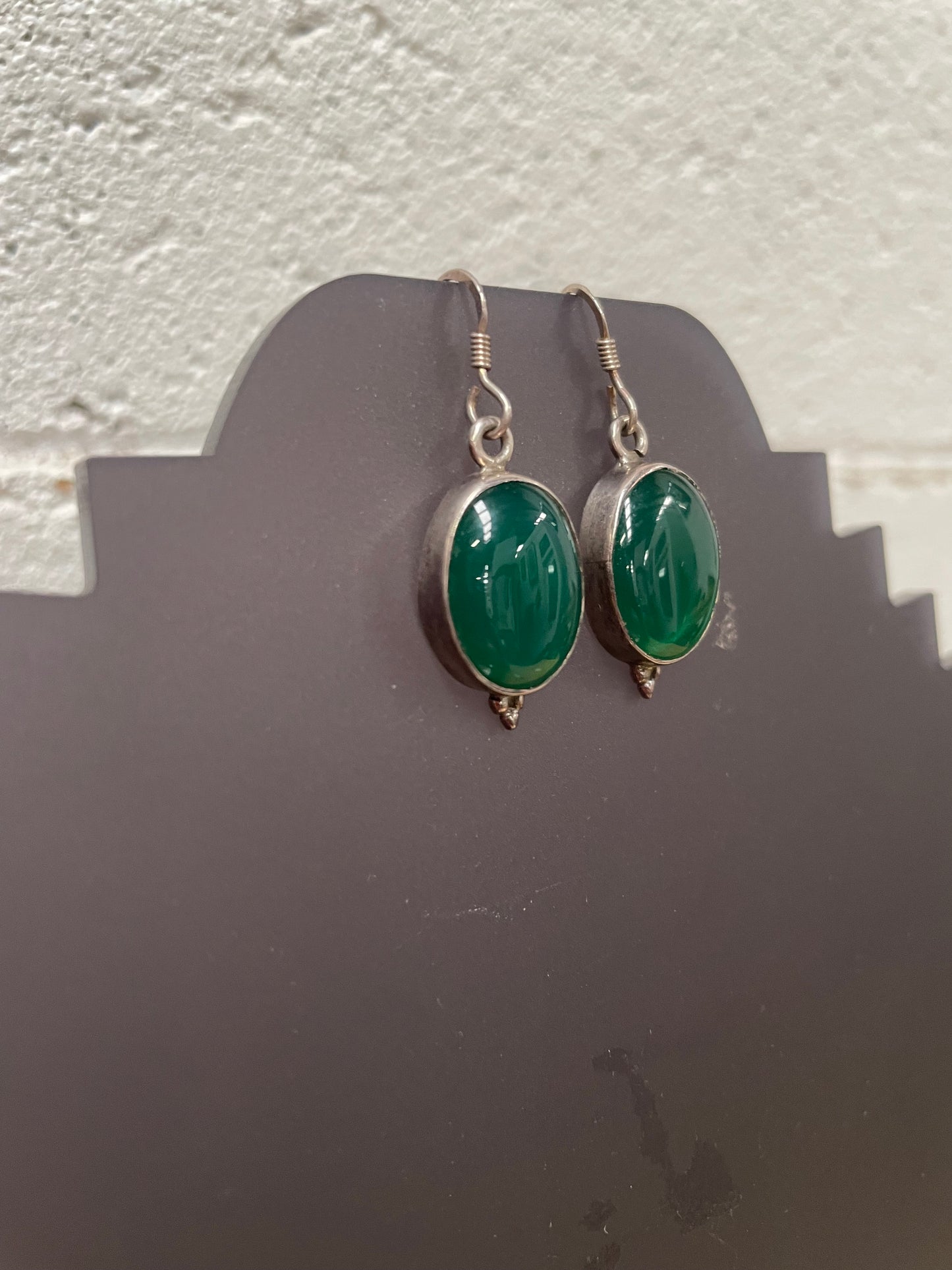 Sterling Silver & Peking Glass Faux Jade Drop Earrings