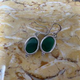 Sterling Silver & Peking Glass Faux Jade Drop Earrings