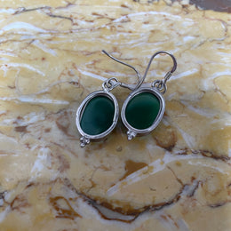 Sterling Silver & Peking Glass Faux Jade Drop Earrings