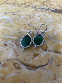 Sterling Silver & Peking Glass Faux Jade Drop Earrings | Antique & Vintage | Moonee Ponds Antiques | Australia Wide Delivery