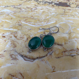 Sterling Silver & Peking Glass Faux Jade Drop Earrings