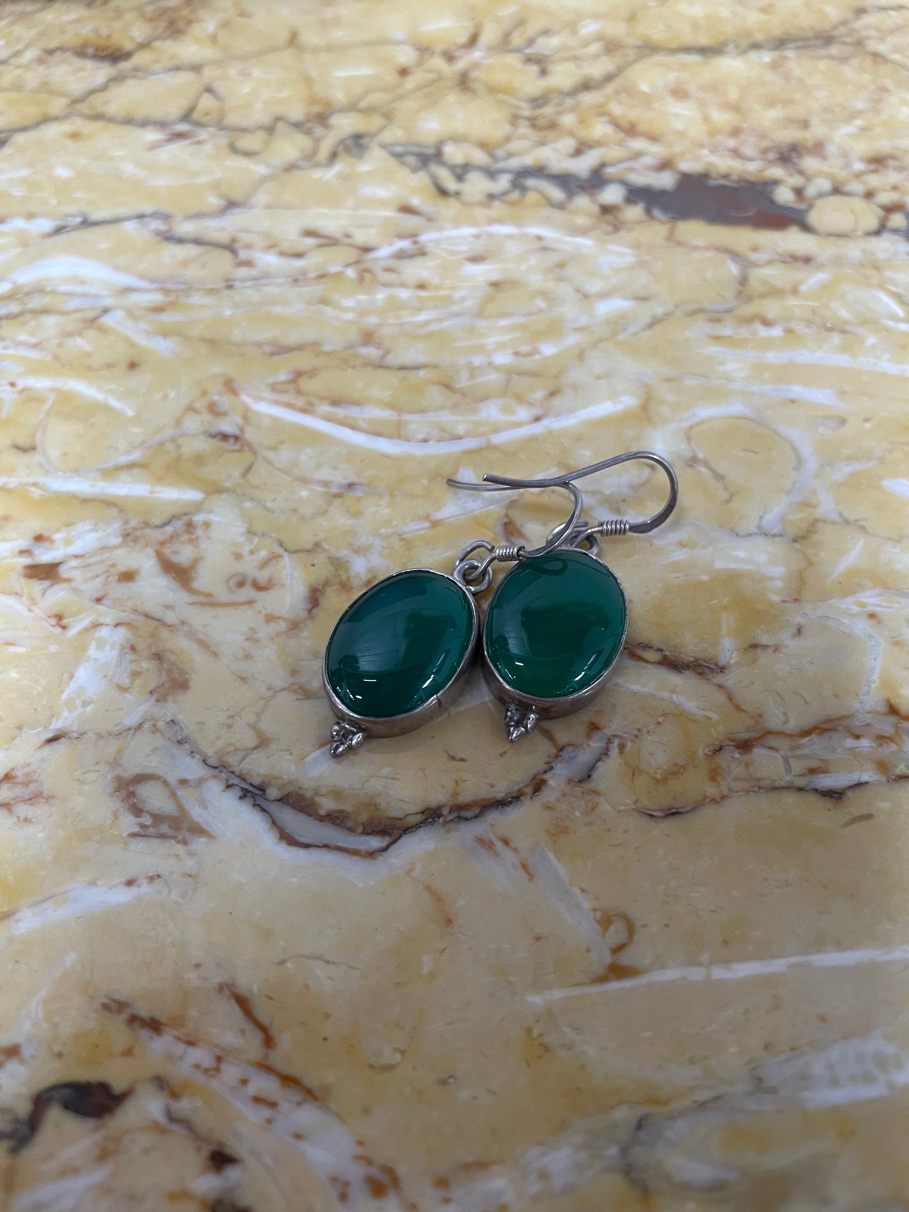 Sterling Silver & Peking Glass Faux Jade Drop Earrings | Antique & Vintage | Moonee Ponds Antiques | Australia Wide Delivery