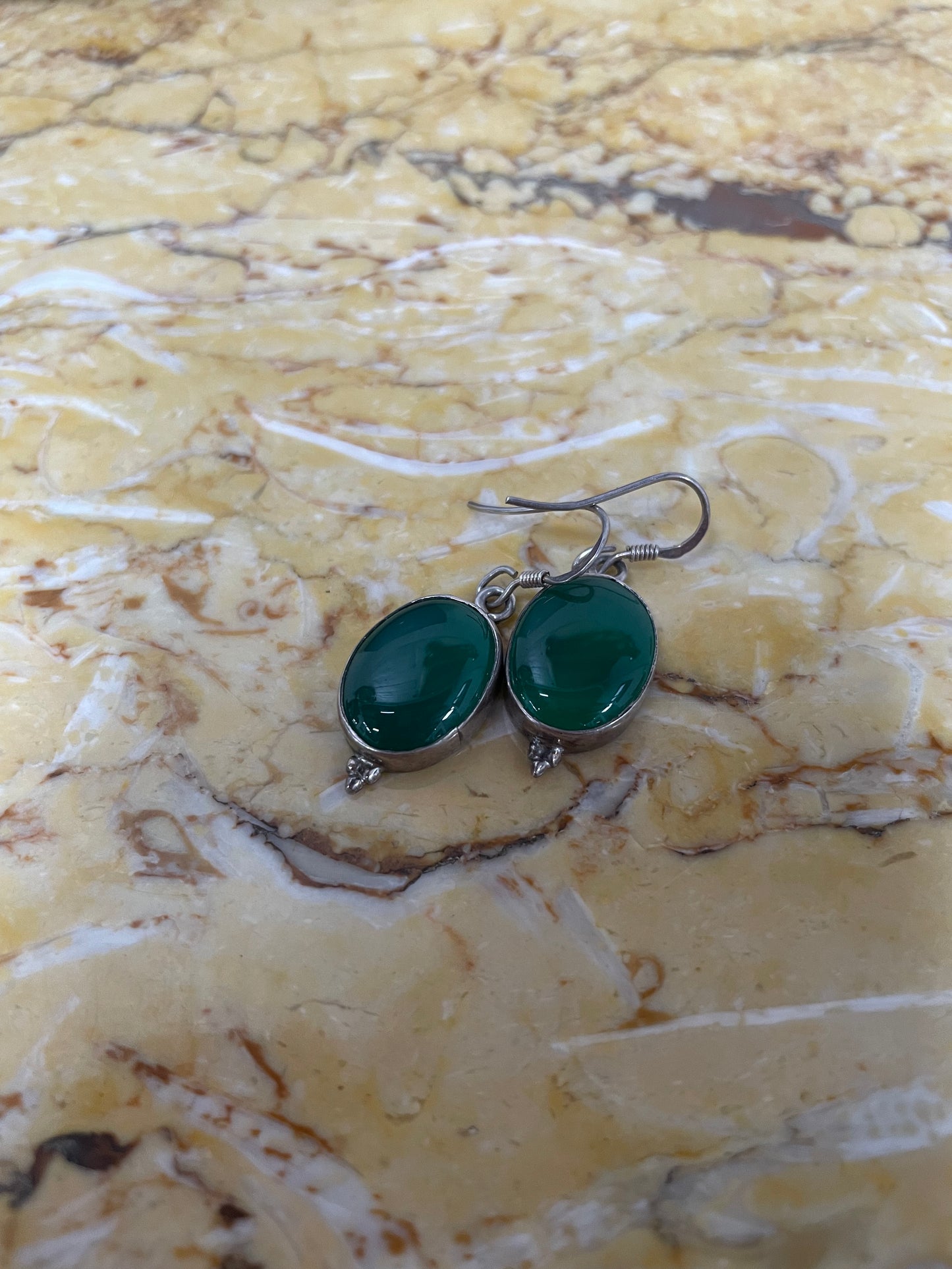 Sterling Silver & Peking Glass Faux Jade Drop Earrings