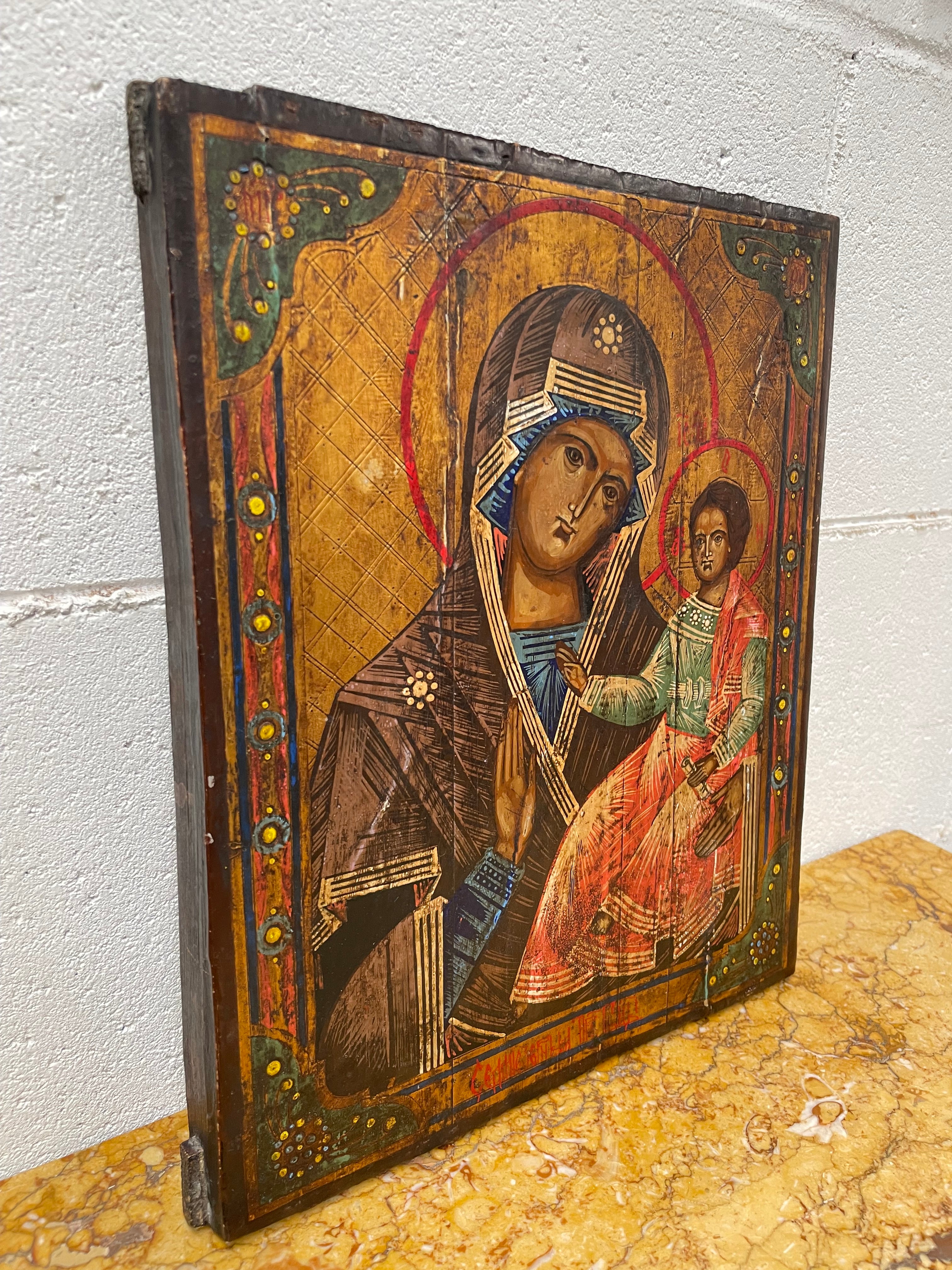 Antique 19th Century Russian Icon of Tikhvinskaya
