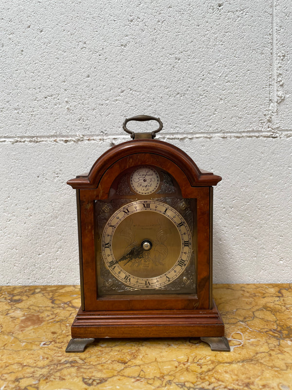 Gorgeous miniature Mahogany Elliott of London&nbsp;mantle timepiece retailed by Drummond and Co Melbourne. It is in good working order and in good original detailed condition.