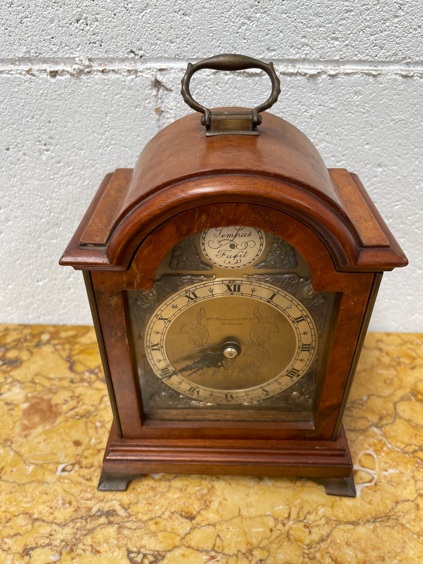 Gorgeous miniature Mahogany Elliott of London&nbsp;mantle timepiece retailed by Drummond and Co Melbourne. It is in good working order and in good original detailed condition.