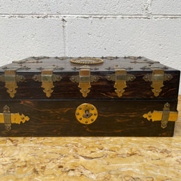 Victorian English Brass Bound Jewellery Box