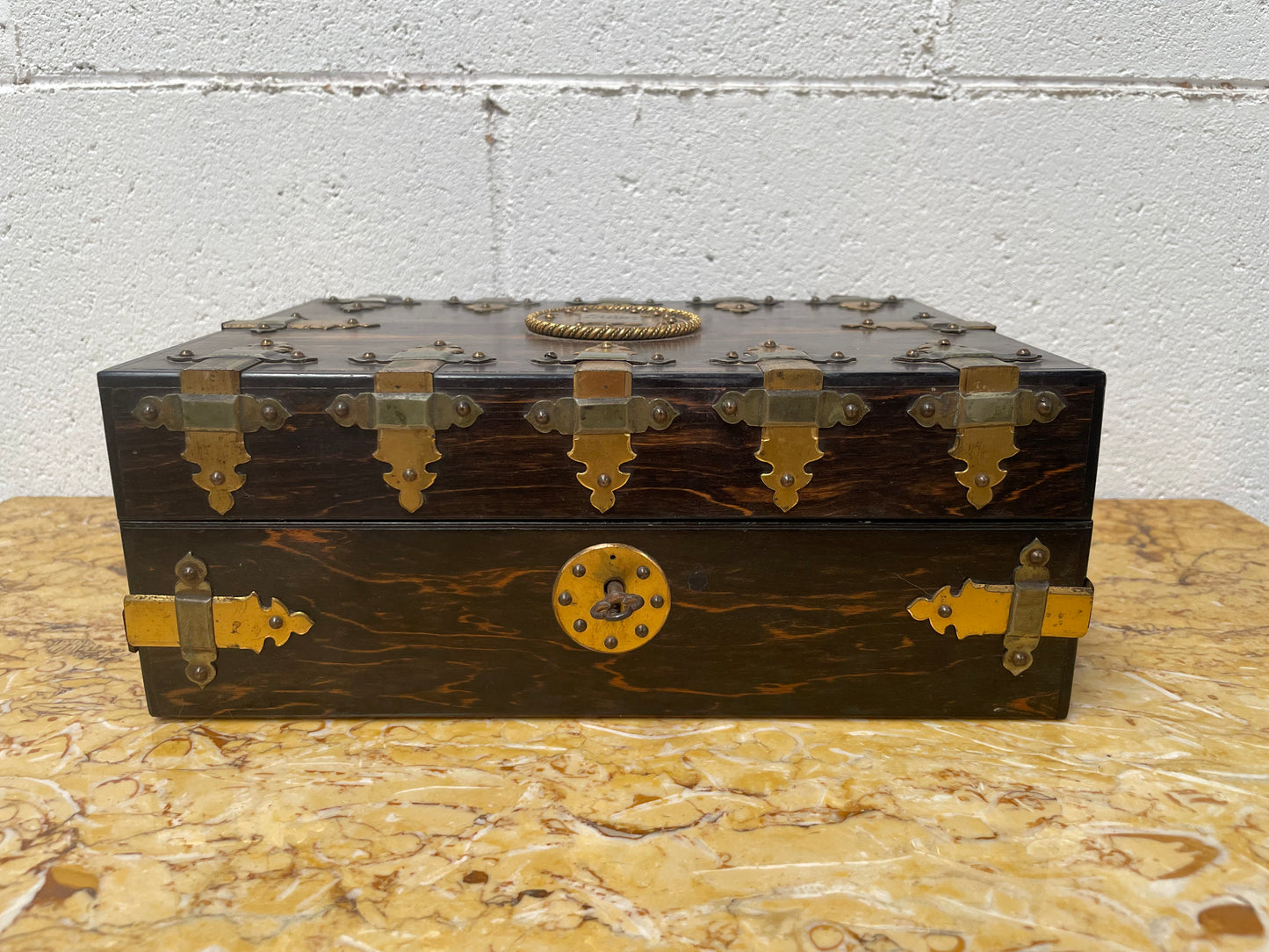 Victorian English Brass Bound Jewellery Box