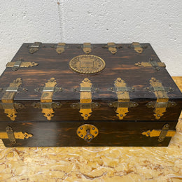 Victorian English Brass Bound Jewellery Box
