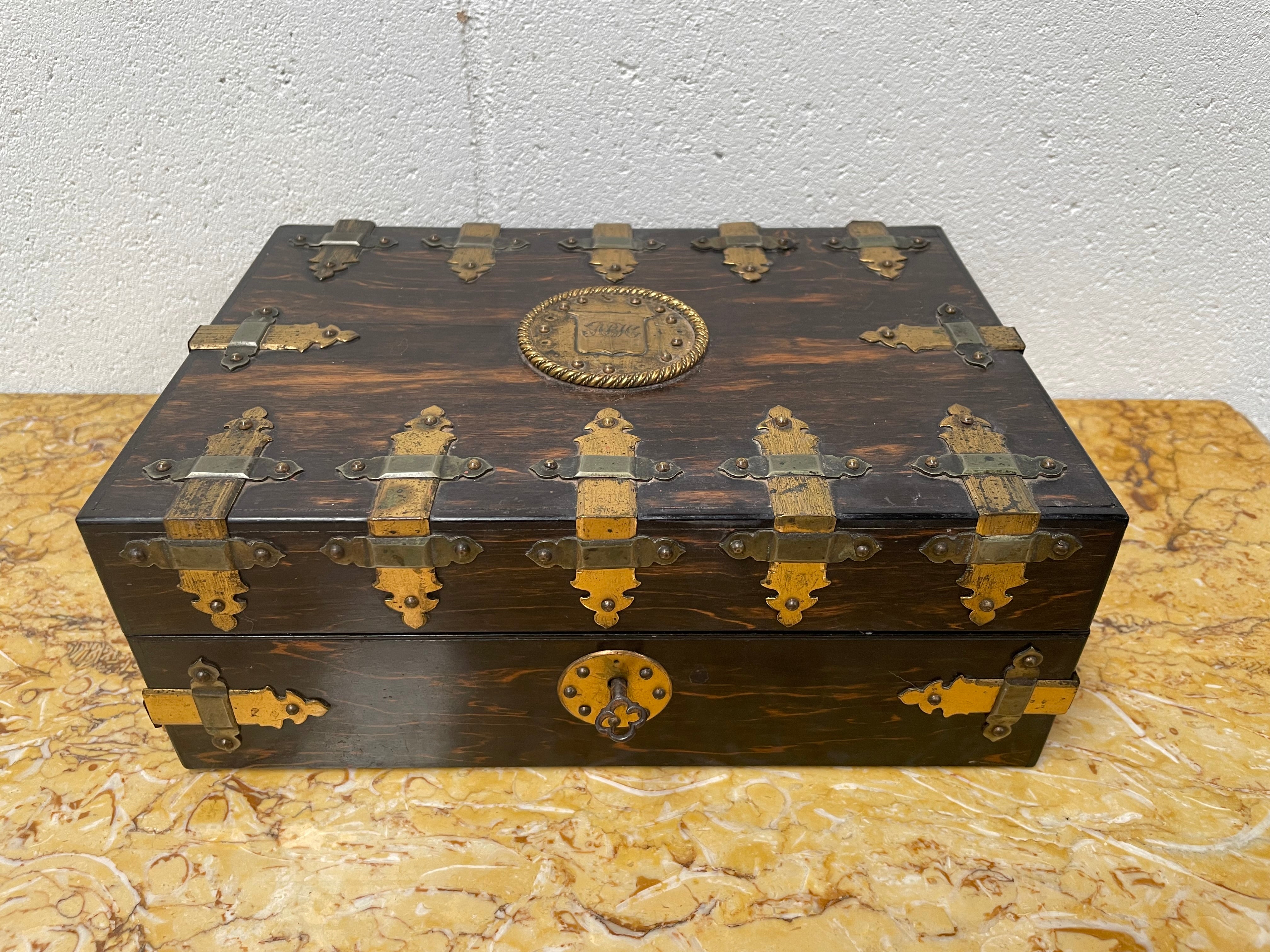 Victorian English Brass Bound Jewellery Box | Antique & Vintage | Moonee Ponds Antiques | Australia Wide Delivery
