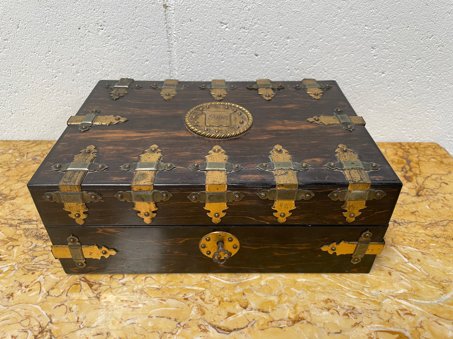 Victorian English Brass Bound Jewellery Box