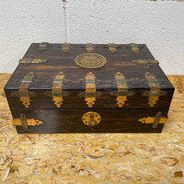 Victorian English Brass Bound Jewellery Box