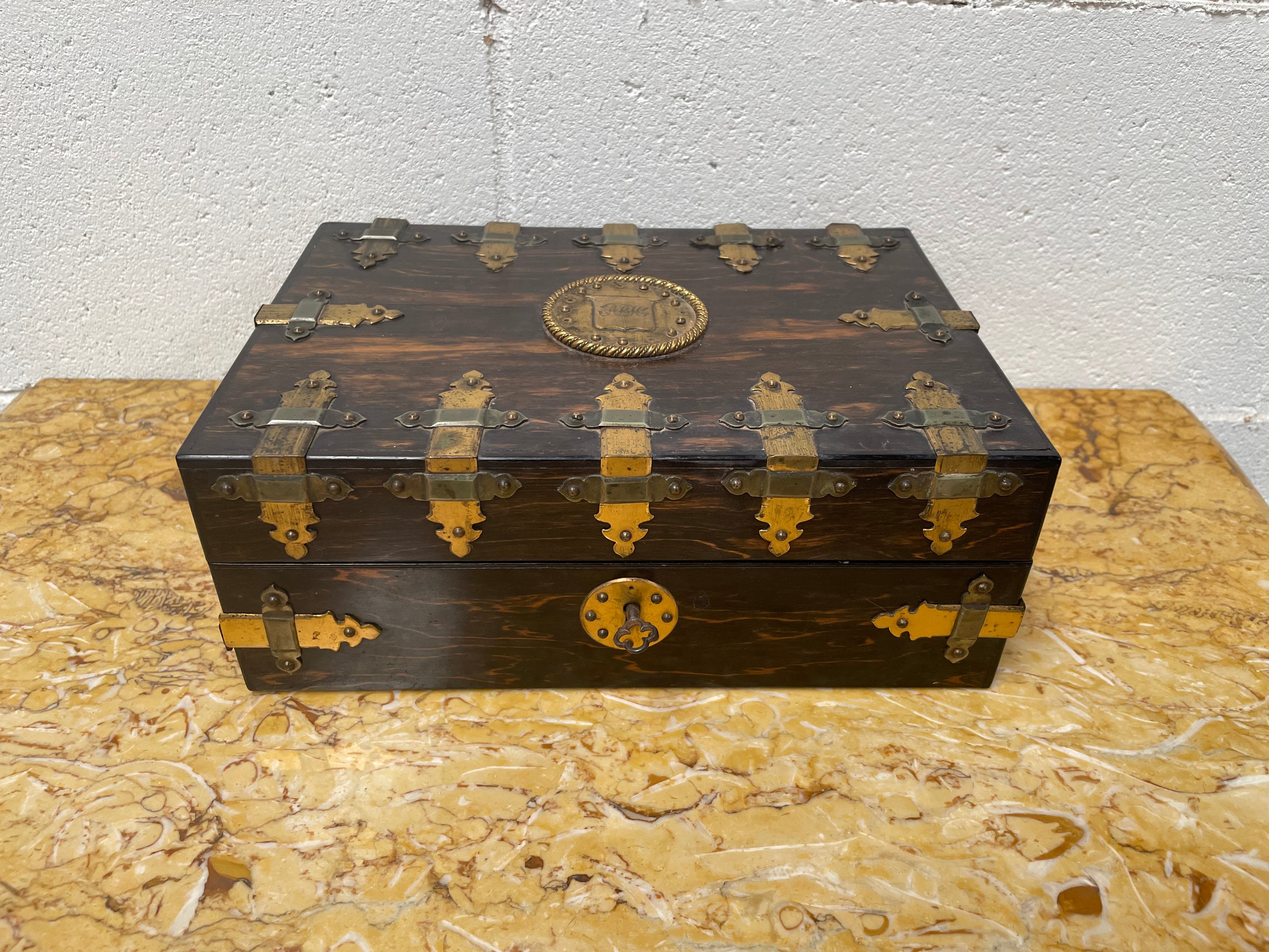 Victorian English Brass Bound Jewellery Box | Antique & Vintage | Moonee Ponds Antiques | Australia Wide Delivery
