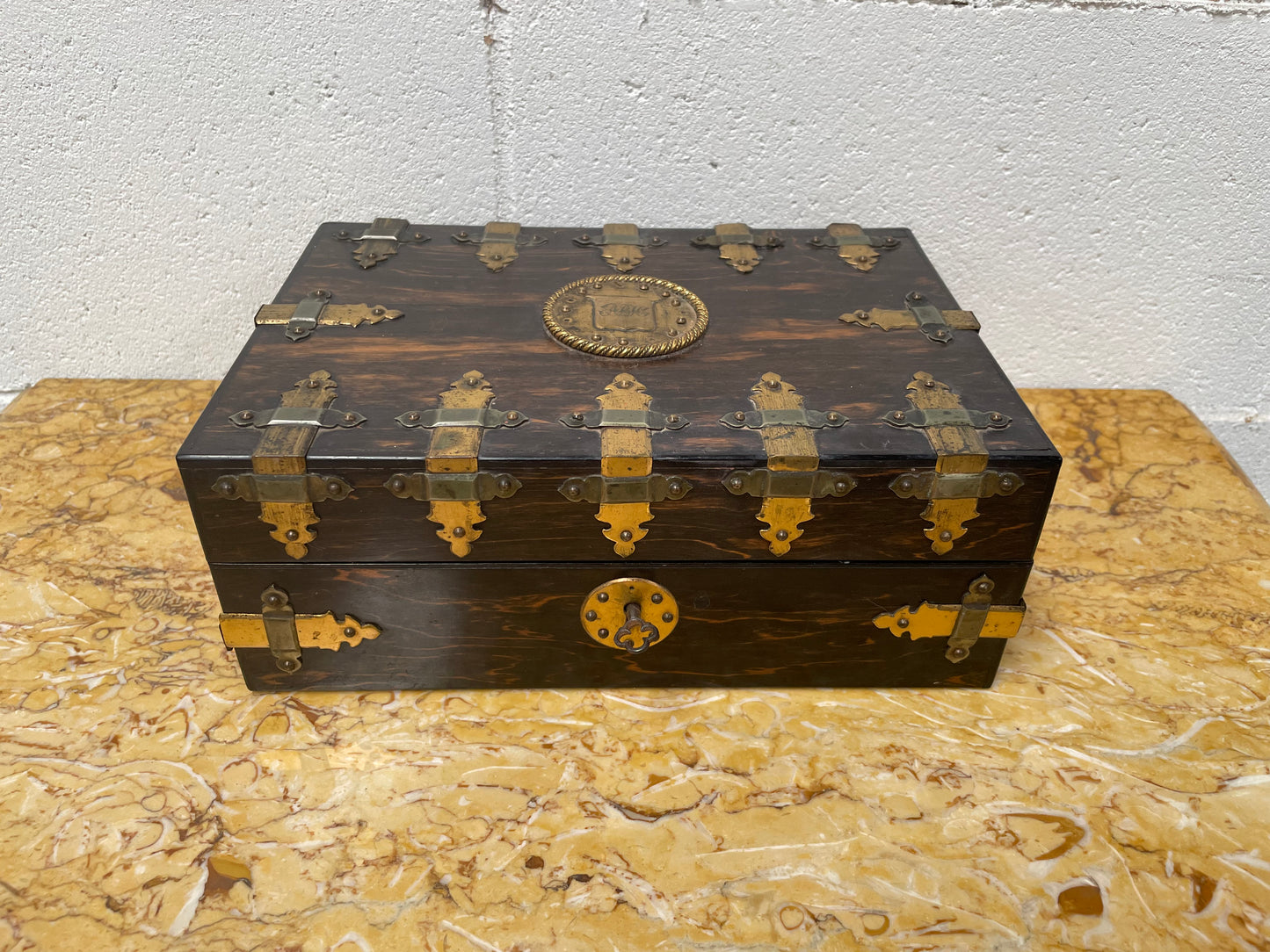 Victorian English Brass Bound Jewellery Box