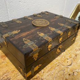 Victorian English Brass Bound Jewellery Box