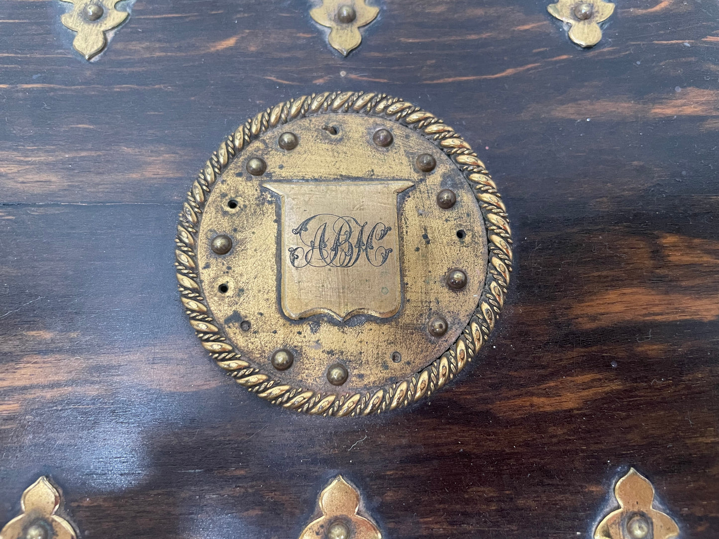 Victorian English Brass Bound Jewellery Box
