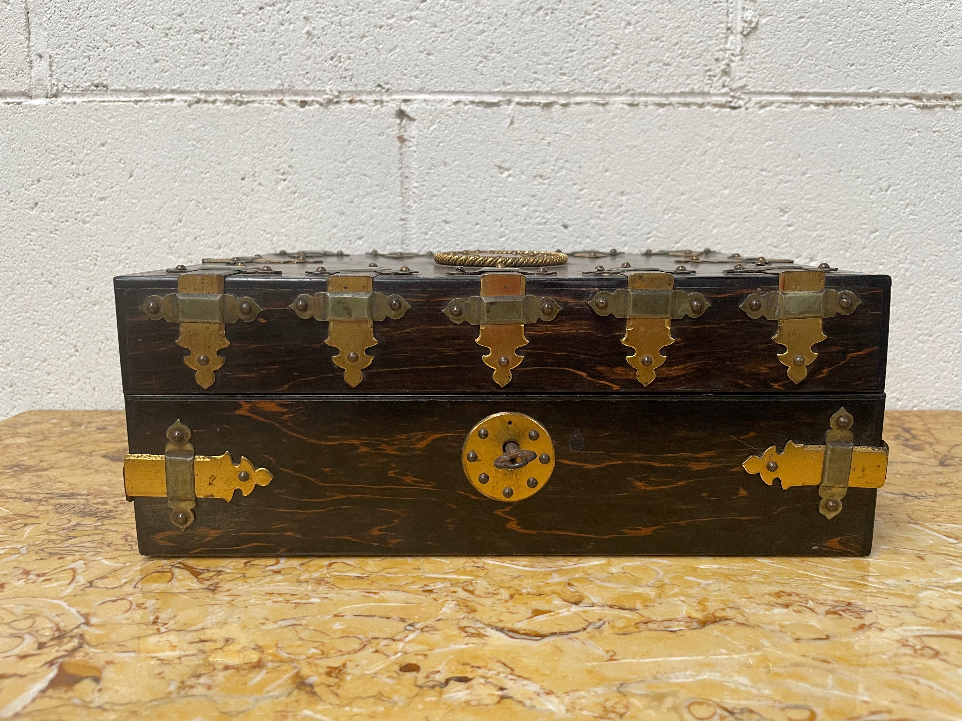 Victorian English Brass Bound Jewellery Box | Antique & Vintage | Moonee Ponds Antiques | Australia Wide Delivery